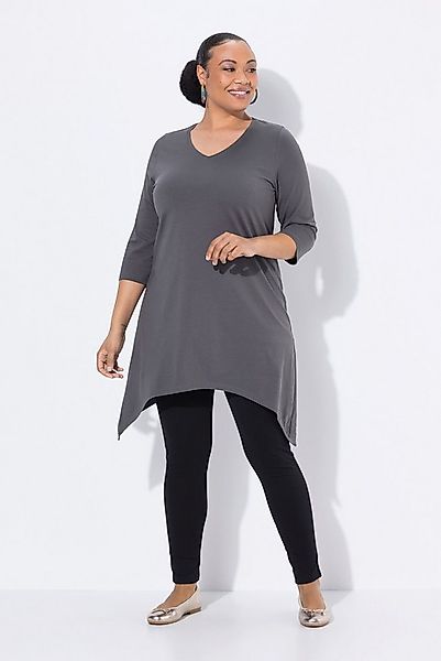 Ulla Popken Longshirt Longshirt Zipfelsaum A-Linie V-Ausschnitt 3/4-Arm günstig online kaufen