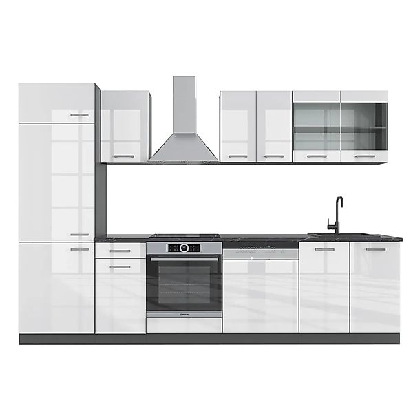 Vicco R-Line Küchenzeile Weiß Hochglanz/Anthrazit 300 cm ohne Arbeitsplatte günstig online kaufen