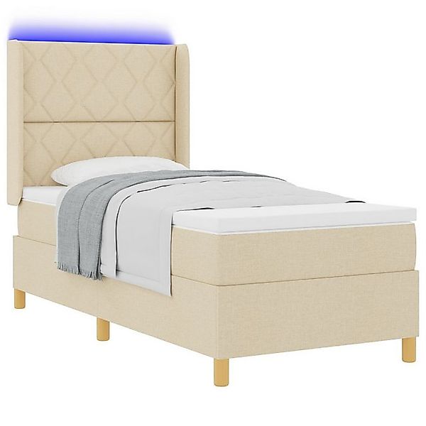 vidaXL Bett LED Boxspringbett mit Matratze Creme 90x200 cm Stoff (1-tlg) günstig online kaufen