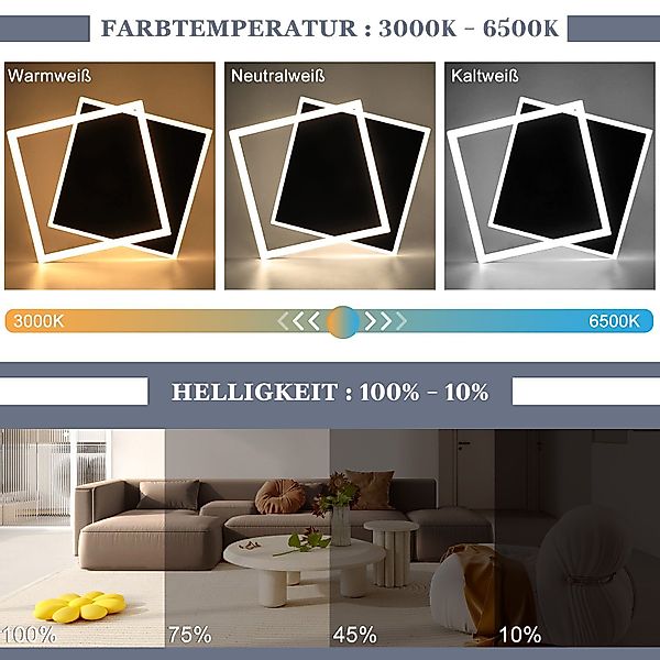 Nettlife LED Deckenleuchte Schwarz Dimmbar Eckig günstig online kaufen