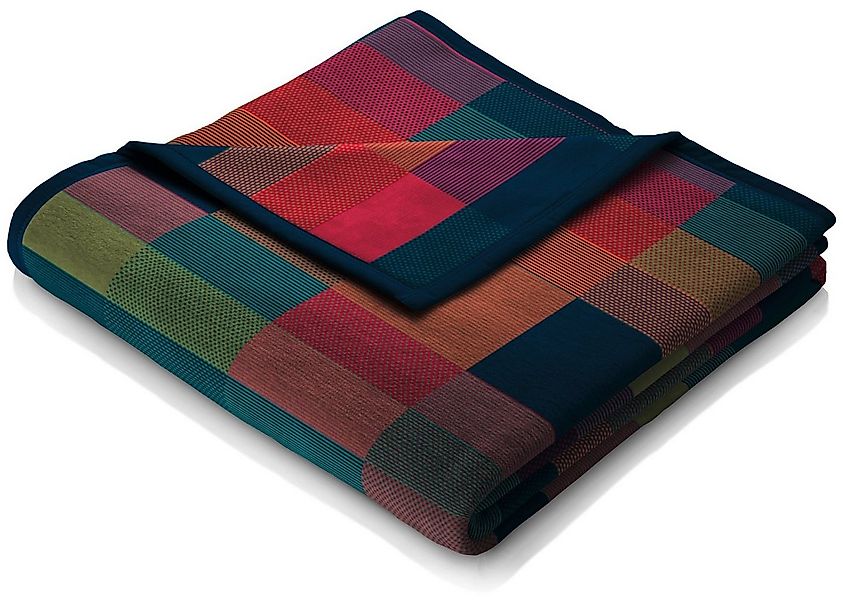 Wohndecke Color Squares blue, blau-bunt karierte Decke in 150x200, Baumwoll günstig online kaufen