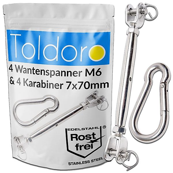 Toldoro 4 Sonnensegelspanner M6 & 4 Karabiner 70mm Wantenspanner Karabinerh günstig online kaufen