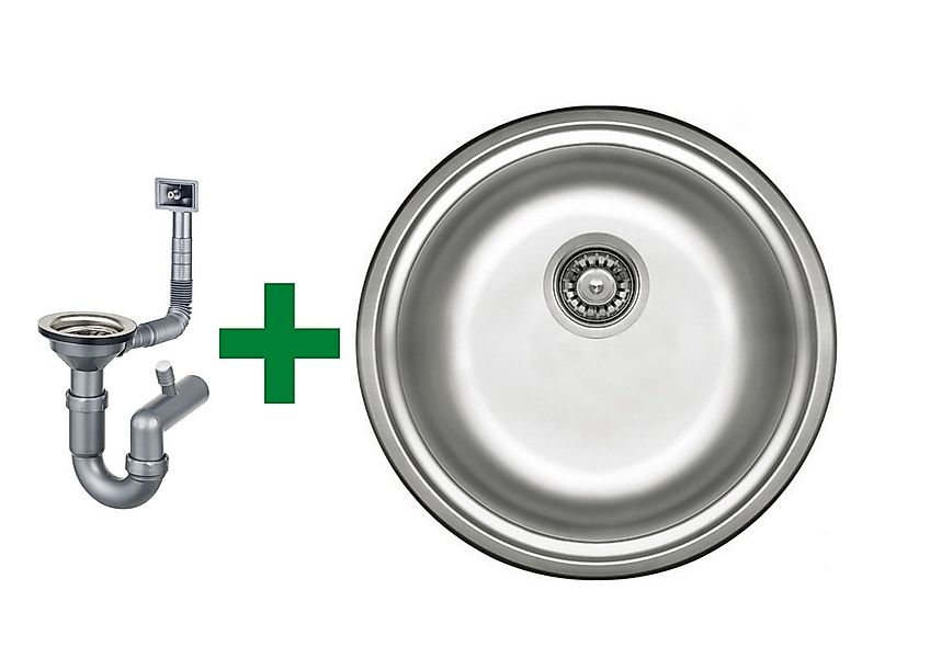 Faizee Möbel Edelstahlspüle Design Edelstahl-Einbauspüle Rund + Armatur 43c günstig online kaufen