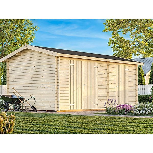 Palmako Jari Holz-Gartenhaus Natur Satteldach Unbehandelt 520 cm x 300 cm günstig online kaufen
