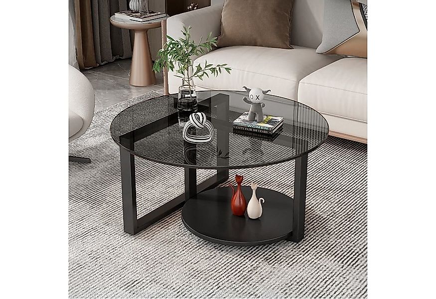 TWSOUL Couchtisch Runder Beistelltisch, Ø60x 45cm, 2 Ebenen mit Metallrahme günstig online kaufen