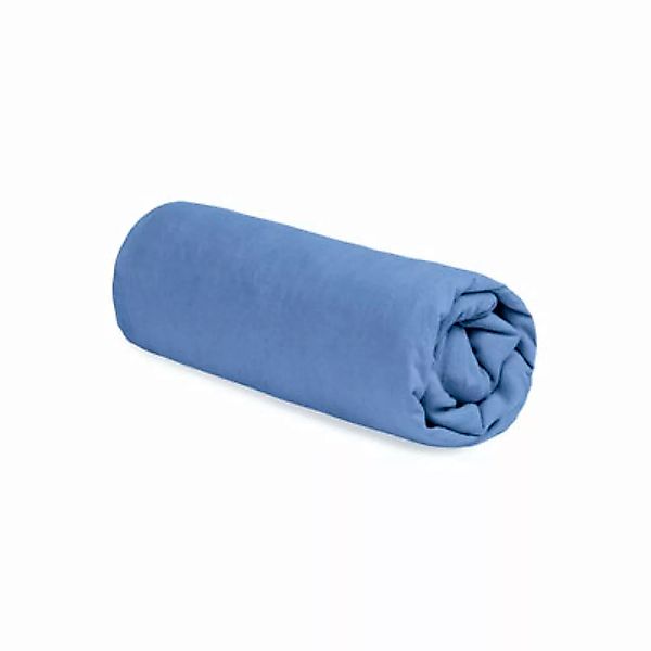 Spannbetttuch 180 x 200 cm  textil blau / Gewaschenes Leinen (zerknittertes günstig online kaufen