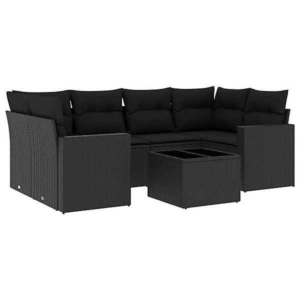 vidaXL 7-tlg Garten-Sofagarnitur mit Kissen Schwarz Poly Rattan Modell 75 günstig online kaufen