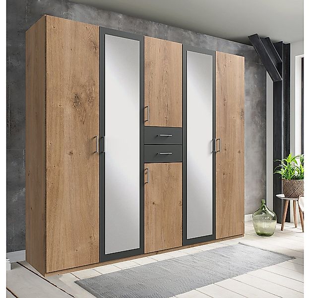 Lomadox Kleiderschrank DUNMORE-43 Drehtürenschrank 225cm, 6 Türen, 2 Schubl günstig online kaufen