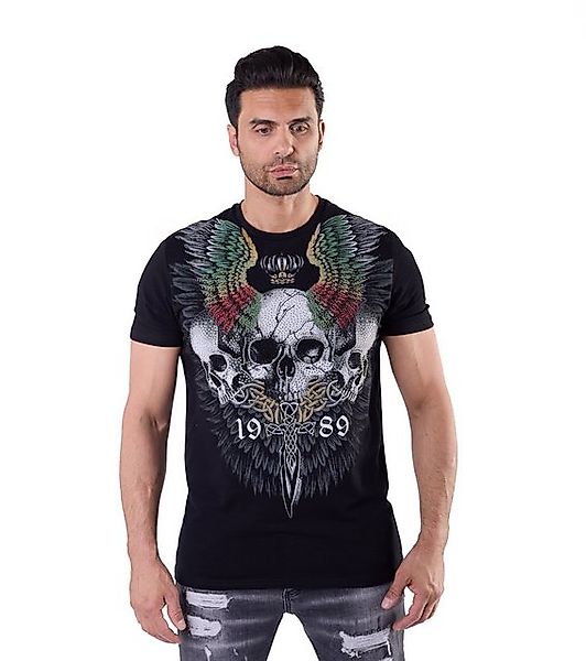 Denim Distriqt T-Shirt Herren SLIM FIT Strass Totenkopf T-Shirt Schwarz XL günstig online kaufen