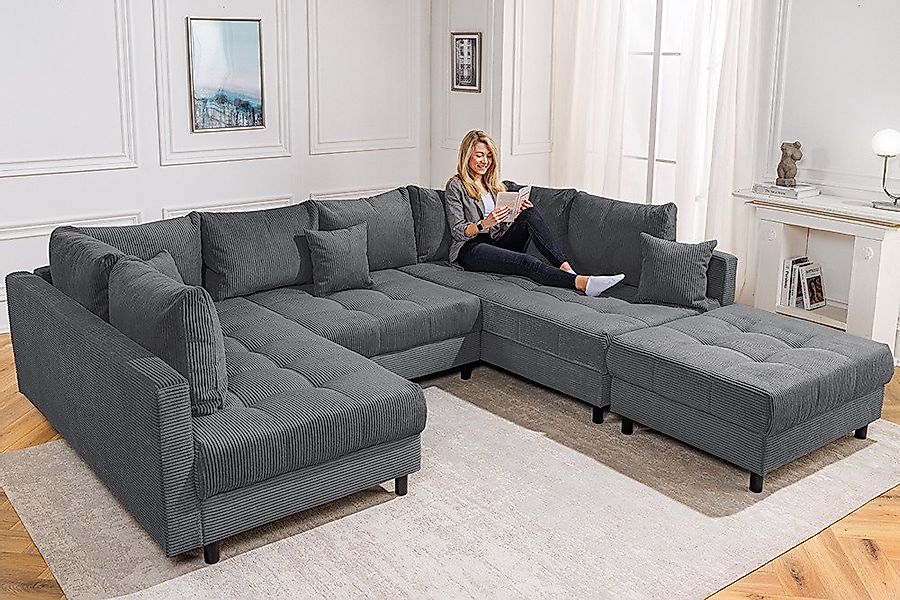 riess-ambiente Wohnlandschaft KENT 305cm anthrazit/schwarz - inkl. Hocker, günstig online kaufen