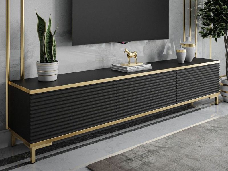 ALLHOUSE24 TV-Schrank RIVERA geriffelte Fronten goldene günstig online kaufen