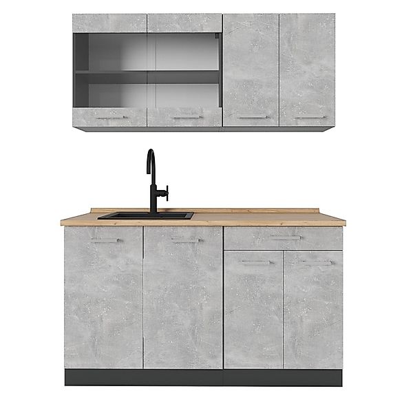 Vicco R-Line Küchenzeile Beton/Anthrazit 140 cm AP Eiche ohne E-Geräte günstig online kaufen