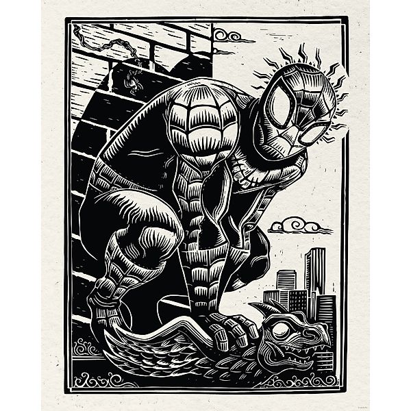 Komar Wandbild Marvel Spider-Man Lino-Cut 40 cm x 50 cm Schwarz-Weiß günstig online kaufen