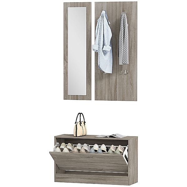HOMCOM Set Möbel Eingang 3 Stück mit Schuhbank, Wandgarderobe und Spiegel, günstig online kaufen