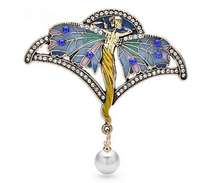 Dark-Desires Brosche Brosche im Jugendstil Dame mit Flügeln, Damen Brosche günstig online kaufen