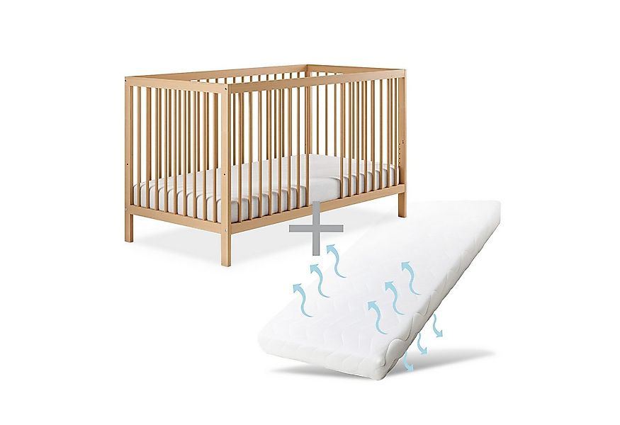 Ehrenkind Babybett PUR inkl. Matratze aus massivem Buchenholz, Gitterbett, günstig online kaufen