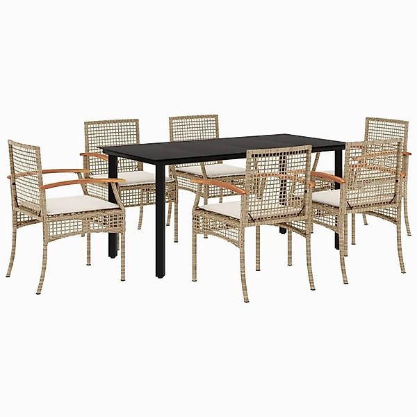 vidaXL 7-Tlg Garten-Essgruppe mit Kissen Beige Poly Rattan 3213635 günstig online kaufen