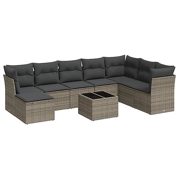 vidaXL 9-Tlg Garten-Sofagarnitur mit Kissen Grau Poly Rattan 3218060 günstig online kaufen