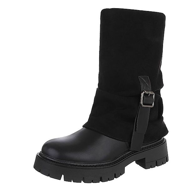 Ital-Design Modische Damenstiefel mit Gurt-Detail für Herbst/Winter Plateau günstig online kaufen