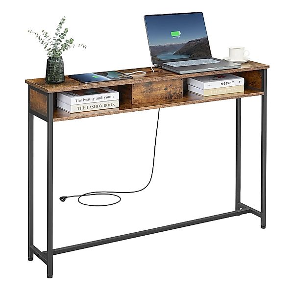 Songmics Konsolentisch Barnet mit Steckdosen Braun-Schwarz günstig online kaufen