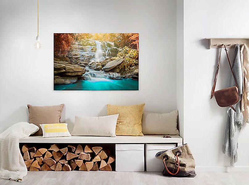 Bricoflor Leinwand Mit Wasserfall Im Herbstwald Buntes Wandbild Mit Herbst günstig online kaufen