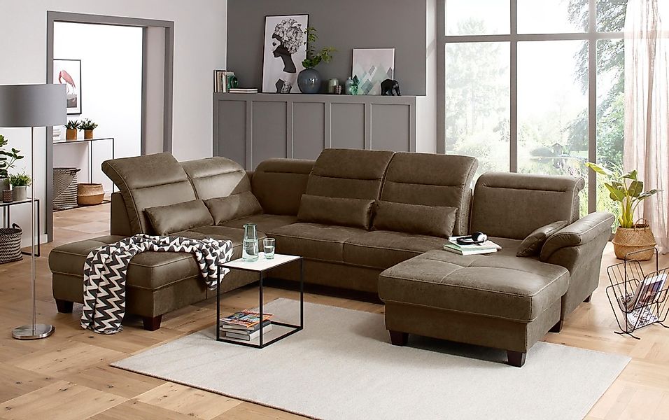 Home affaire Wohnlandschaft »Solvei U-Form« Sitztiefenverstellung und Feder günstig online kaufen