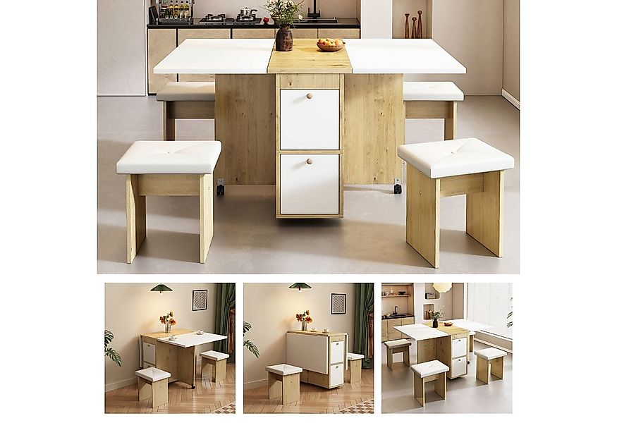 Flieks Essgruppe, (Set, 5-tlg., klappbar Tisch 33~120*80*75cm mit 2 Schubla günstig online kaufen