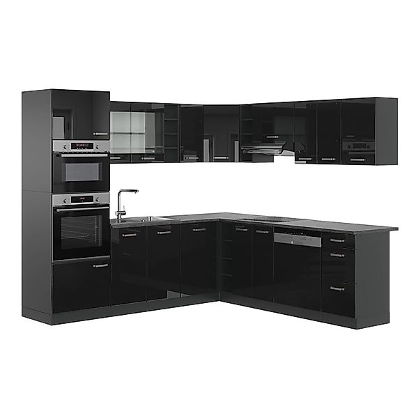 Vicco R-Line Einbauküche Schwarz Hochglanz/Anthrazit 237 x 60 cm ohne Arbei günstig online kaufen