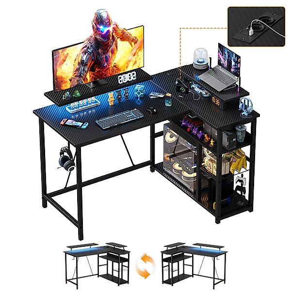 HOMALL Gamingtisch L-förmiger Computertisch mit Steckdosen, günstig online kaufen