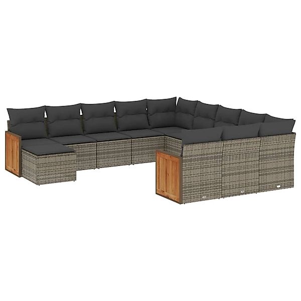 vidaXL 12-tlg Garten-Sofagarnitur mit Kissen Grau Poly Rattan Modell 50 günstig online kaufen