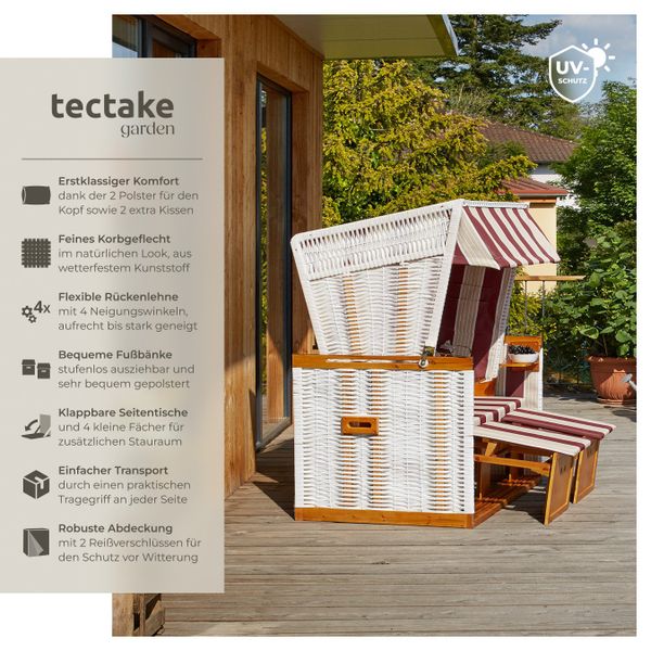 tectake Strandkorb 2-Sitzer mit Polster, verstellbar, günstig online kaufen