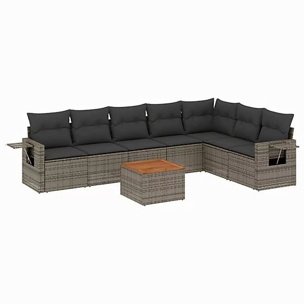 vidaXL Sofaelement 8-tlg. Garten-Sofagarnitur mit Kissen Grau Poly Rattan ( günstig online kaufen