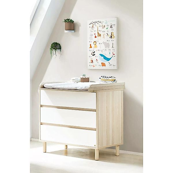 Babyzimmer Wickelkommode in weiß FERRARA-134 mit Esche Dekor inkl. abnehmba günstig online kaufen