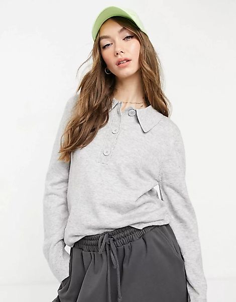 ASOS DESIGN – Pullover in Grau mit Kragen und Knopfleiste günstig online kaufen