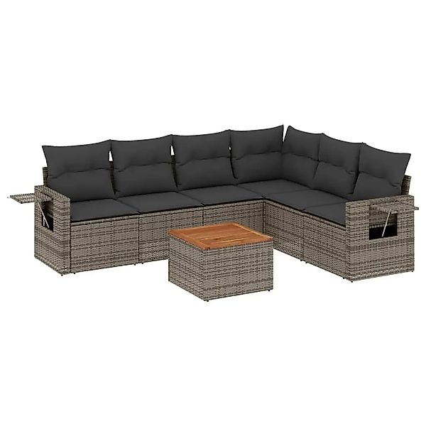 vidaXL 7-Tlg Garten-Sofagarnitur mit Kissen Grau Poly Rattan 3224583 günstig online kaufen