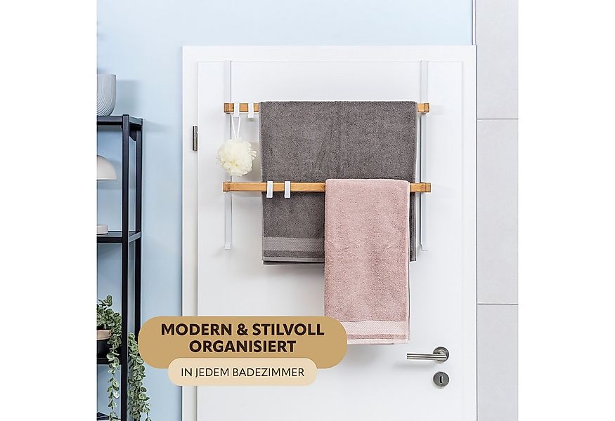 eluno Türregal aus Metall und Bambus, 2 Handtuchstangen, 4 Haken günstig online kaufen