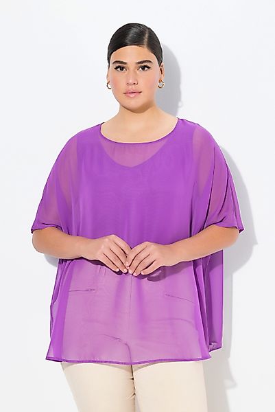 Ulla Popken Druckbluse Chiffonbluse Oversized Rundhals günstig online kaufen