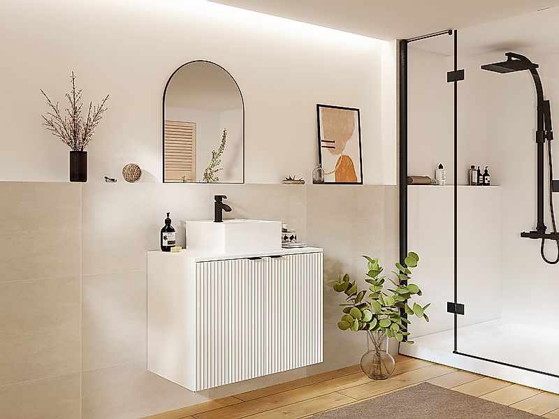 Waschbeckenunterschrank hängend mit Aufsatzwaschbecken - Streifenoptik - We günstig online kaufen