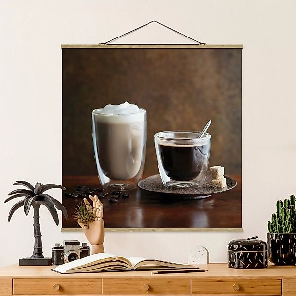 Stoffbild Küche mit Posterleisten - Quadrat Espresso und Milchkaffee günstig online kaufen