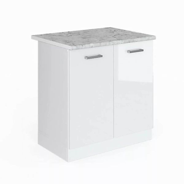 Vicco Spülenunterschrank R-Line, Weiß Hochglanz/Weiß, 80 cm, AP Marmor günstig online kaufen