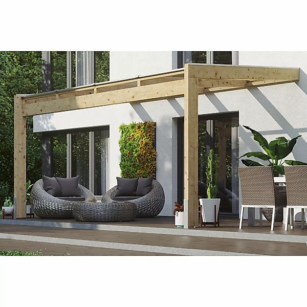 Skan Holz Terrassenüberdachung Novara 450 cm x 359 cm unbehandelt günstig online kaufen