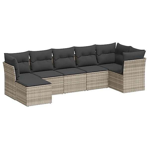 vidaXL 7-Tlg Garten-Sofagarnitur mit Kissen Hellgrau Poly Rattan 3217972 günstig online kaufen