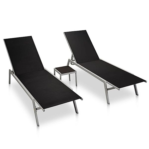 vidaXL Sonnenliegen 2 Stk. mit Tisch Stahl und Textilene Schwarz günstig online kaufen