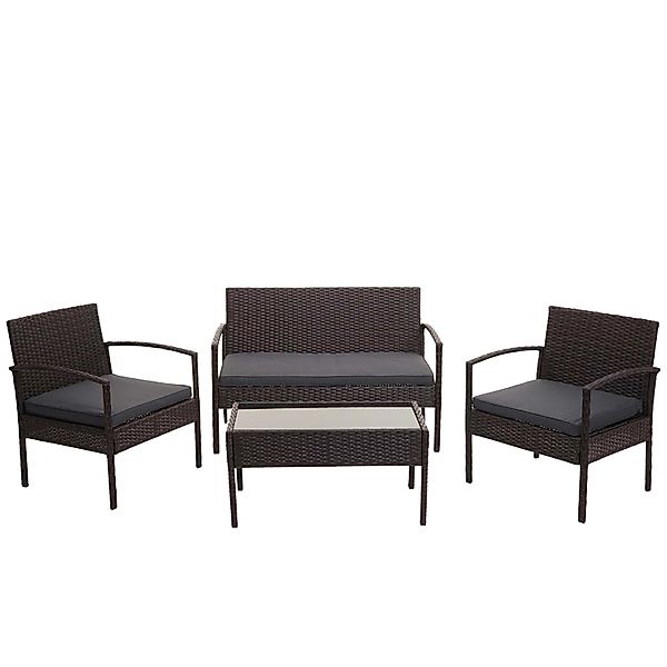 MCW Poly-Rattan Garnitur F56 4-teilig Braun Kissen Dunkelgrau günstig online kaufen