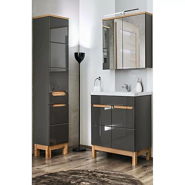 Badezimmer Waschplatz Set mit 60cm Keramik-Waschtisch & LED-Spiegelschrank günstig online kaufen