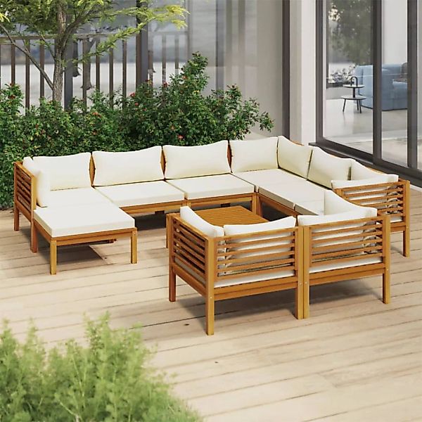 10-tlg. Garten-lounge-set Mit Creme Kissen Massivholz Akazie günstig online kaufen
