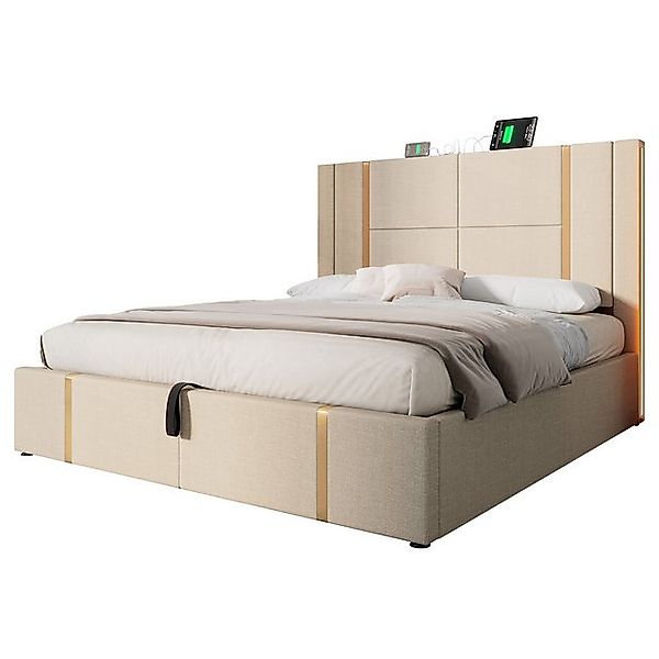 OKWISH Polsterbett Holzbett mit Lattenrost (Hydraulisches Stauraumbett mit günstig online kaufen