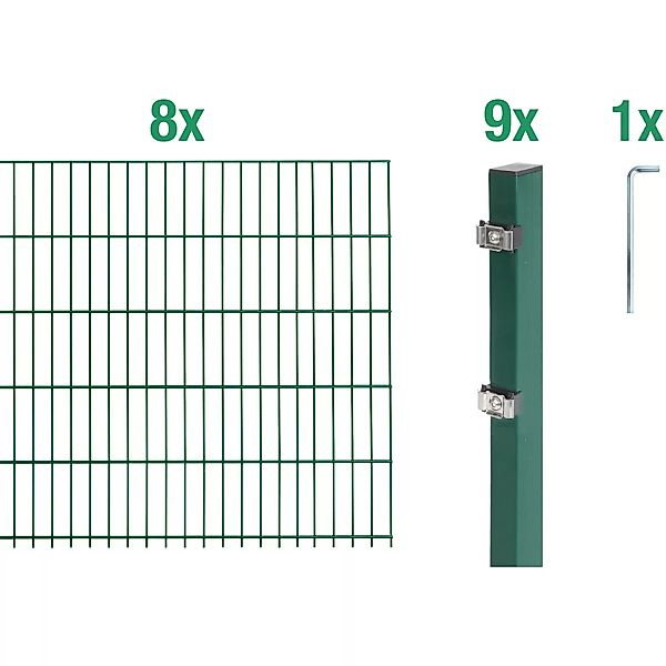 Metallzaun Grund-Set Doppelstabmatte verz. Grün beschichtet 8 x 2 m x 0,8 m günstig online kaufen