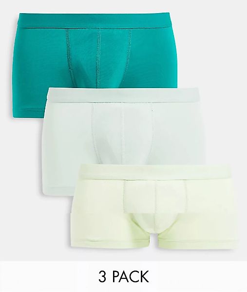 ASOS DESIGN – Kurze Unterhosen in Grüntönen im 3er-Pack-Mehrfarbig günstig online kaufen