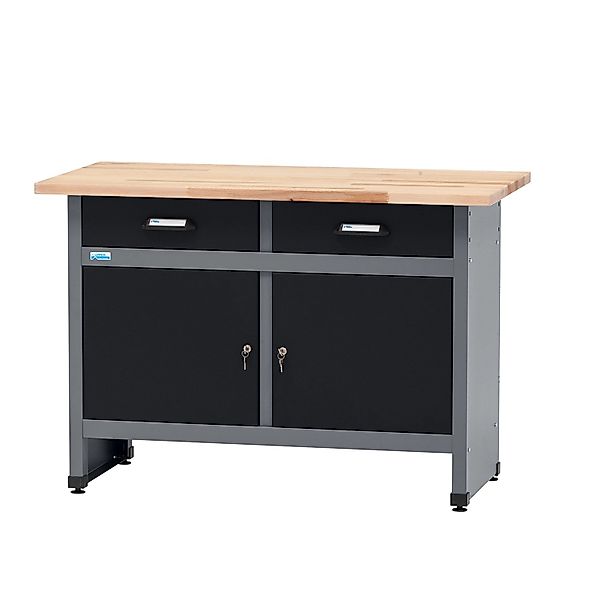 Küpper Werkbank m. 2 Türen & 2 Schubladen 84 x 120 x 60 cm Schwarz-Hellgrau günstig online kaufen